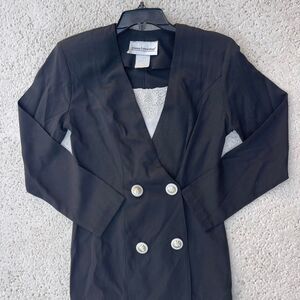 VTG 70s Young Edwardian black blazer w pearlescent buttons & shoulder pads Small
